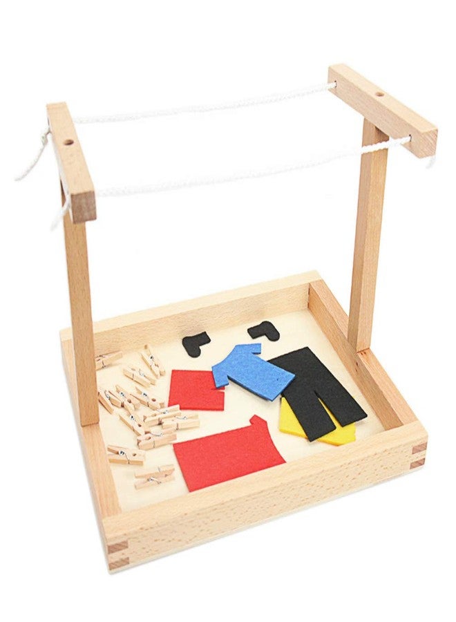 Gudong Montessori Wooden DIY Mini Simulation Clothes Drying Frame Clothes Suit Toys for Baby Children Basic Life Practice Training Toys - Image 4