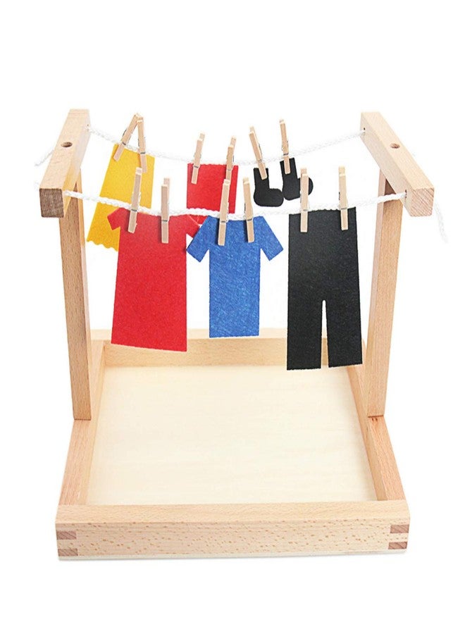 Gudong Montessori Wooden DIY Mini Simulation Clothes Drying Frame Clothes Suit Toys for Baby Children Basic Life Practice Training Toys - Image 2