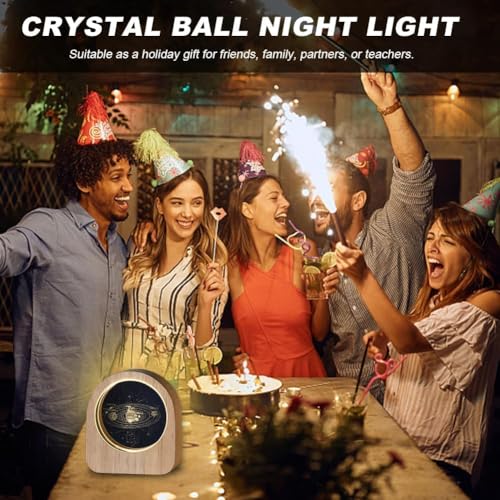 SHOPOGENIX Solar System Crystal Ball Night Light,Glass Ball Night LED Lamp with USB Powered 2.36 Inch Wooden Base Colorful Crystal Ball for Gifts Men,Women,Kids,Boys,Girls (Cube Heart Cloud) - Image 5