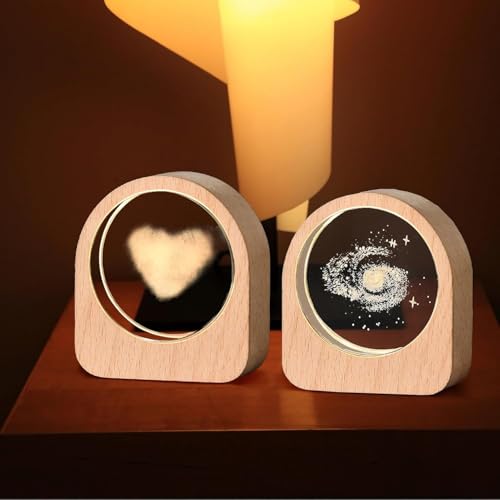 SHOPOGENIX Solar System Crystal Ball Night Light,Glass Ball Night LED Lamp with USB Powered 2.36 Inch Wooden Base Colorful Crystal Ball for Gifts Men,Women,Kids,Boys,Girls (Cube Heart Cloud) - Image 2