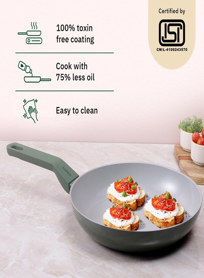 Ember Cookware Arcilla Ceramic Frying Pan 24cm | Non Stick Cookware | Non Toxic Pan | ISI Certified | Ceramic Fry Pan for Cooking | PFAS & PTFE Free | 5-Year Warranty | Green - Image 2