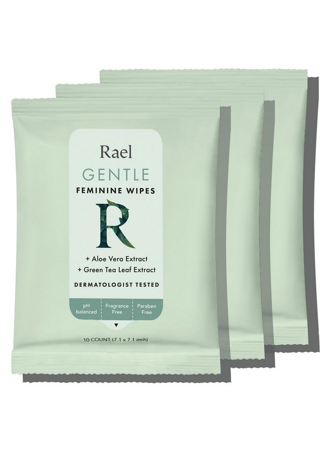رائيل مناديل Rael Feminine Wipes، مناديل قابلة للتصريف، متوازنة الحموضة - حجم مناسب للسفر، لجميع أنواع البشرة، خالية من البارابين، للاستخدام اليومي (10 قطع، عبوة من 3 قطع) - Image 1