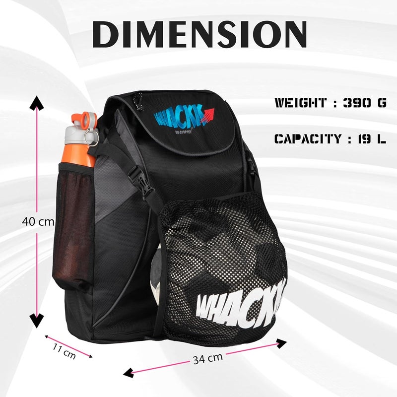 WHACKK Storm Soccer Football Equipment Bag | Sports Men Boys Drawstring Backpack | Mobile Bottle Holder Pocket | Gym Bag (Black) - Image 2