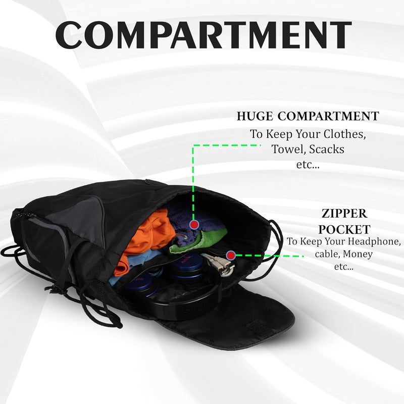 WHACKK Storm Soccer Football Equipment Bag | Sports Men Boys Drawstring Backpack | Mobile Bottle Holder Pocket | Gym Bag (Black) - Image 4