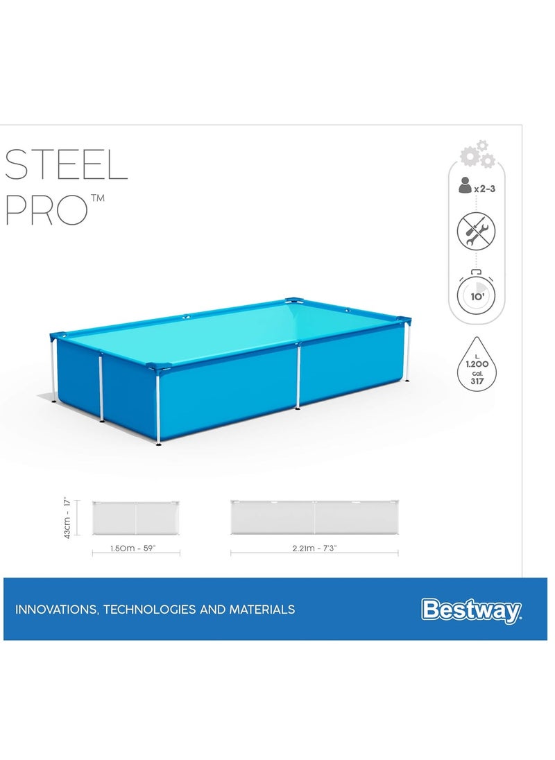 Bestway - 56401-Steel Pro Rectangular Frame Above Ground Swimming Pool 2.21mx1.50mx43cm, 1200L - Image 1