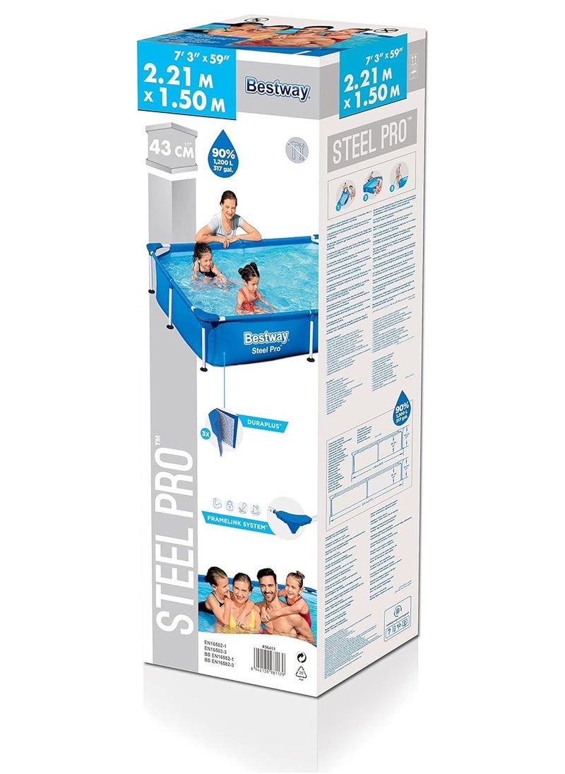 Bestway - 56401-Steel Pro Rectangular Frame Above Ground Swimming Pool 2.21mx1.50mx43cm, 1200L - Image 1