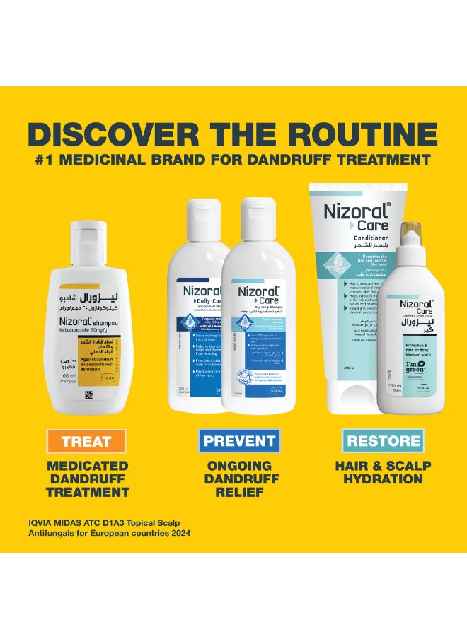 Nizoral Daily Care Shampoo for Oily Scalp, Prevents Dandruff, Moisturizes and Protects, Works from First Wash, Dermatologically Tested for Sensitive Scalps, For All Hair Types, 200ml