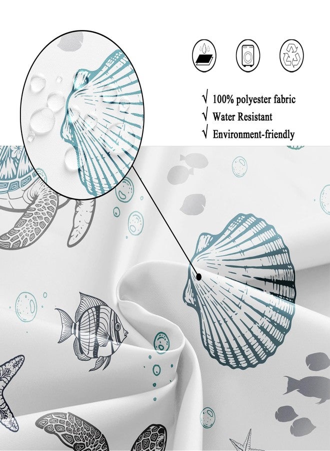 Riyidecor Small Stall Coastal Turtle Shower Curtain for Bathroom Decor 36Wx72H Nautical Ocean Fish Coral Starfish Seashell Beach Kids Art Printed Fabric Polyester Waterproof 7 Pack Plastic Hooks - Image 5