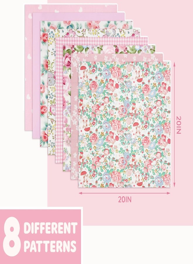 Aubliss 8pcs Fat Quarter Fabric Bundles (100% Cotton - 19.6‘’ x 19.6‘’ / 50cm x 50cm) Quilting Cotton Craft Fabric Pre-Cut Squares Sheets for Patchwork Sewing Quilting Crafting(Rose) - Image 2