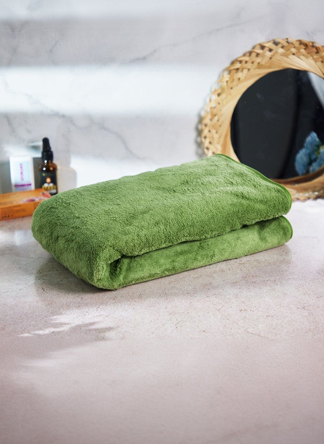 Fezora Beige & Green 3-Piece 450 GSM Microfiber Bath Towel Set - Image 3