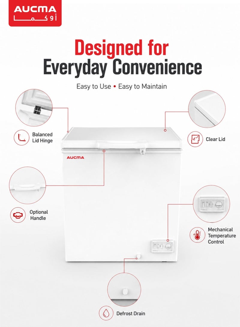 AUCMA 200L (7.1 Cu Ft) Deep Chest Freezer | Rapid Fast Freeze, Ag+ Silver Ion Sterilization, Odor Control, Clear Lid & Defrost Drain | Home & Business | BD-200AF Silver - Image 4