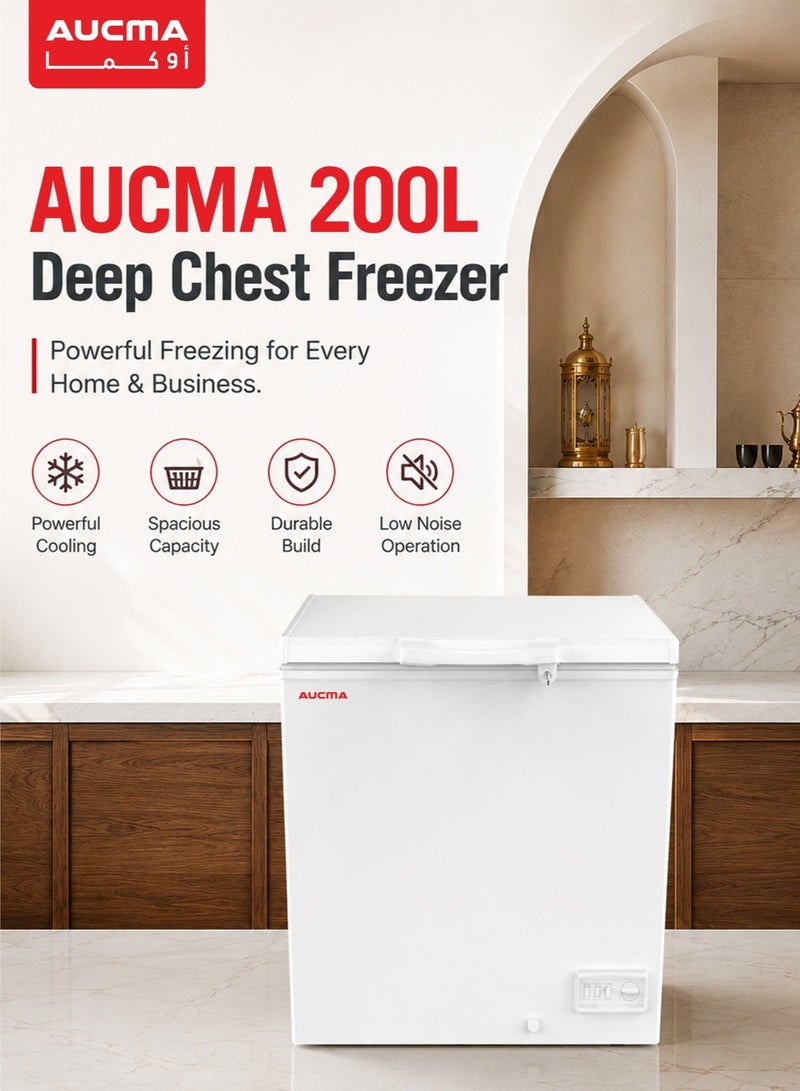 AUCMA 200L (7.1 Cu Ft) Deep Chest Freezer | Rapid Fast Freeze, Ag+ Silver Ion Sterilization, Odor Control, Clear Lid & Defrost Drain | Home & Business | BD-200AF Silver - Image 2