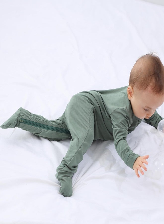 GUISBY Soft Rayon Romper for Baby Boy,Two Way Zipper Long Sleeve Pajamas Green 0-3 Months - Image 2