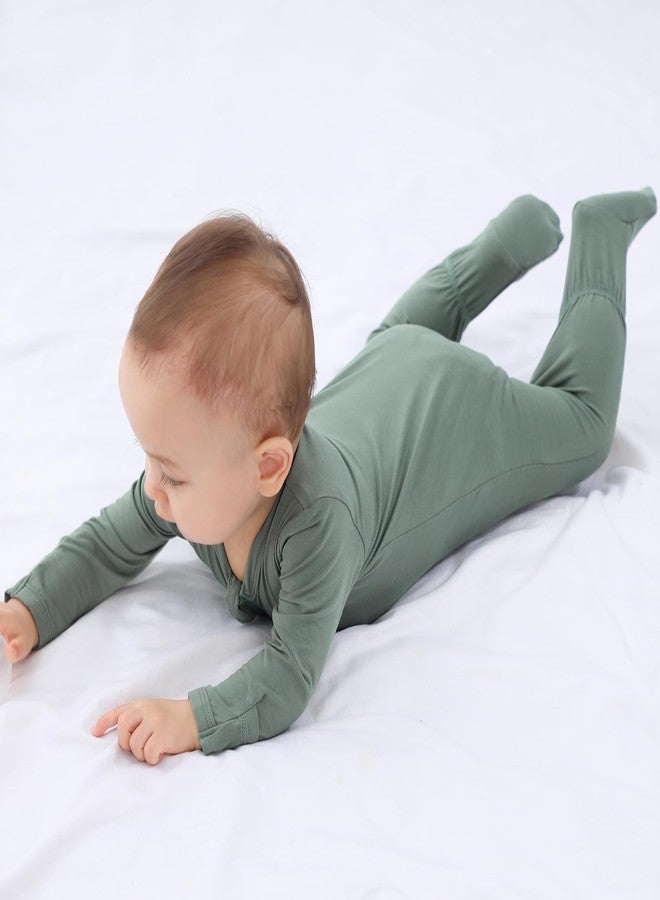 GUISBY Soft Rayon Romper for Baby Boy,Two Way Zipper Long Sleeve Pajamas Green 0-3 Months - Image 4