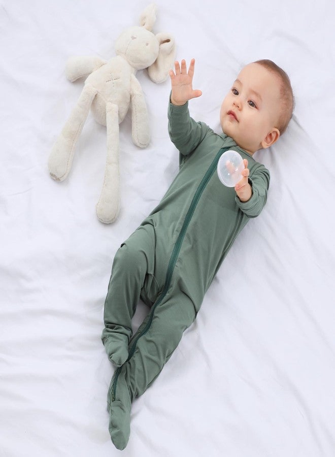 GUISBY Soft Rayon Romper for Baby Boy,Two Way Zipper Long Sleeve Pajamas Green 0-3 Months - Image 3