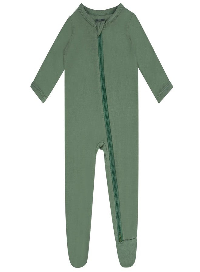 GUISBY Soft Rayon Romper for Baby Boy,Two Way Zipper Long Sleeve Pajamas Green 0-3 Months - Image 1