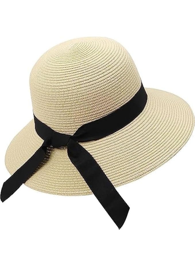 Straw Sun Hat for Women, Wide Brim Floppy Beach Hat for Big Heads, Adjustable Travel Hat with Chin Strap, UPF 50 Summer Foldable and Roll-up Hat - Image 1