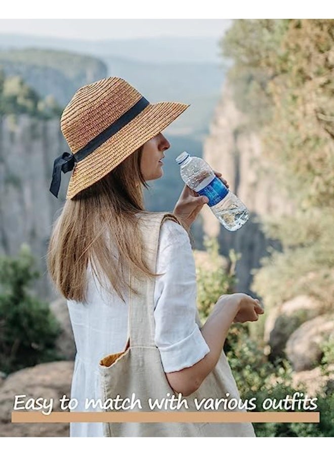 Straw Sun Hat for Women, Wide Brim Floppy Beach Hat for Big Heads, Adjustable Travel Hat with Chin Strap, UPF 50 Summer Foldable and Roll-up Hat - Image 3