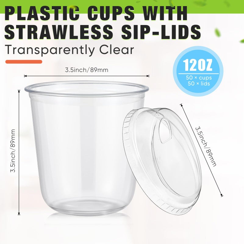 Ziliny 50 Sets Clear Plastic Coffee Cups with Sip Lids  Disposable Plastic PET Crystal Cups for Iced Coffee  Smoothie  Cold Beverage  Drink Shops and Party Catering(Clear 12 oz) - Image 2