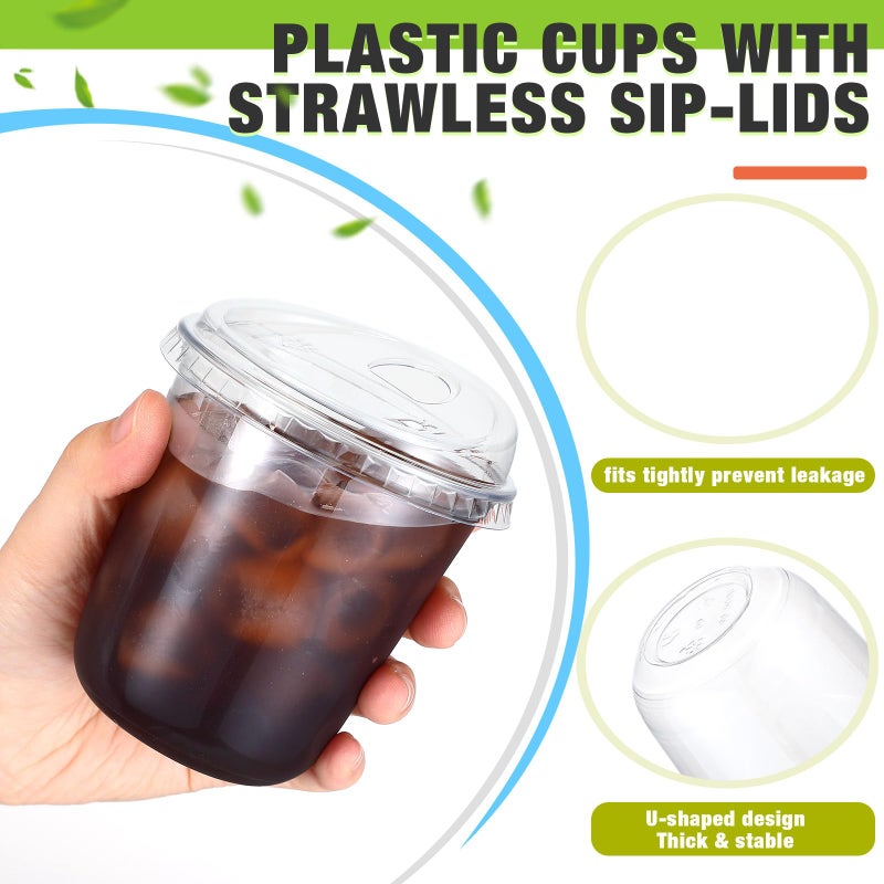Ziliny 50 Sets Clear Plastic Coffee Cups with Sip Lids  Disposable Plastic PET Crystal Cups for Iced Coffee  Smoothie  Cold Beverage  Drink Shops and Party Catering(Clear 12 oz) - Image 3