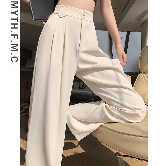 Summer 2024 Pink Petite Suit Trousers High-Waist Slim Ice Silk Creamy-white - Image 1