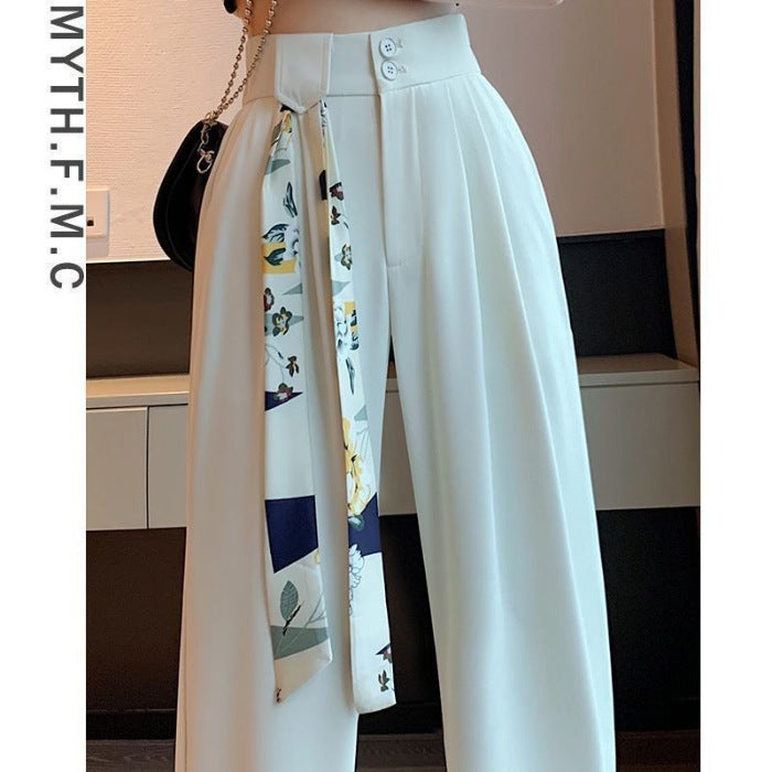 Summer 2024 Pink Petite Suit Trousers High-Waist Slim Ice Silk Creamy-white - Image 2