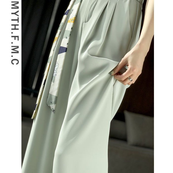 Summer 2024 Pink Petite Suit Trousers High-Waist Slim Ice Silk Creamy-white - Image 5