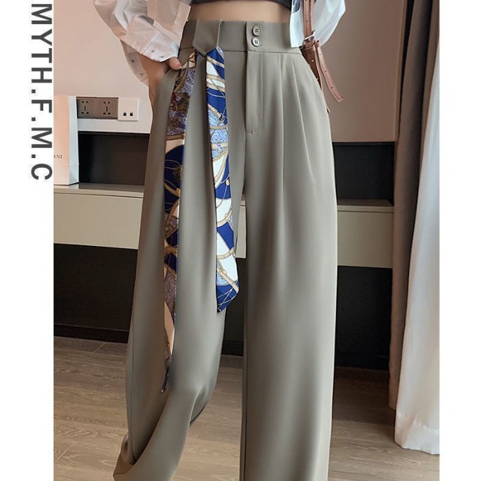 Summer 2024 Pink Petite Suit Trousers High-Waist Slim Ice Silk Creamy-white - Image 4