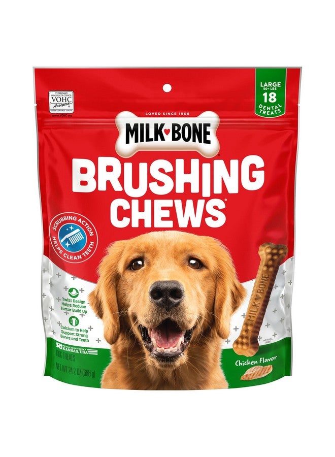 Milk-Bone Original Brushing Chews 18 Large Daily Dental Dog Treats Scrubbing Action Helps Clean Teeth - Image 1