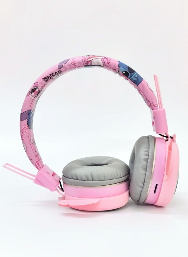 Upgraded pink Stitch pattern Bluetooth wireless headset for children, noise-cancelling wireless headset for children, suitable for TF card, mobile phone, tablet computer  - Image 4