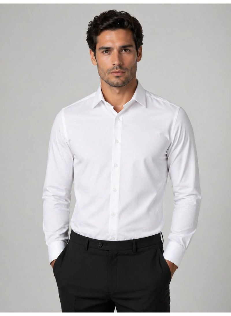 Anjerdan Men’s White Formal Shirt – Slim Fit Cotton, Lightweight & Breathable, Long Sleeve Office Wear - Image 2