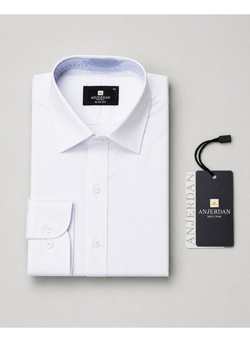 Anjerdan Men’s White Formal Shirt – Slim Fit Cotton, Lightweight & Breathable, Long Sleeve Office Wear - Image 1