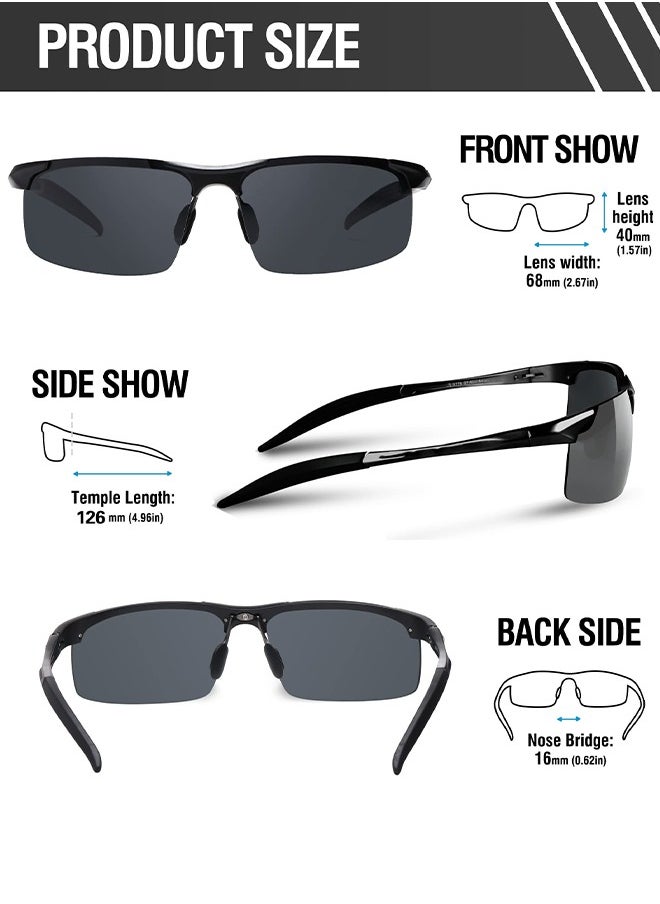 AZorb Polarized Men's Sunglasses Men Women - Alloy Metal Frame sun glassess Accessories UV Protection Sunglasses for sports Cycling Drive Fishing Travel - Black  - Image 2