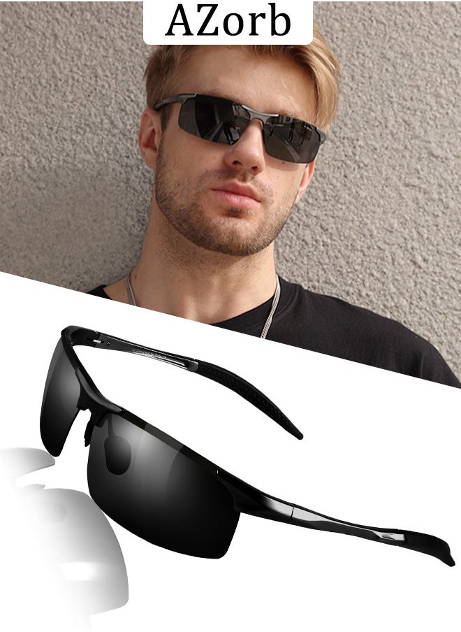 AZorb Polarized Men's Sunglasses Men Women - Alloy Metal Frame sun glassess Accessories UV Protection Sunglasses for sports Cycling Drive Fishing Travel - Black  - Image 1