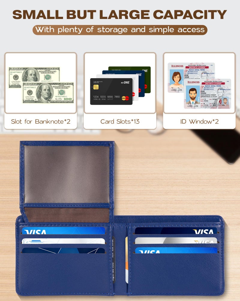 GNDR Wallet For Men Bifold Blue RFID Blocking Slim Faux Leather Wallets Card Holder Front Pocket Minimalist Men Accessories With Gift Box - Image 2