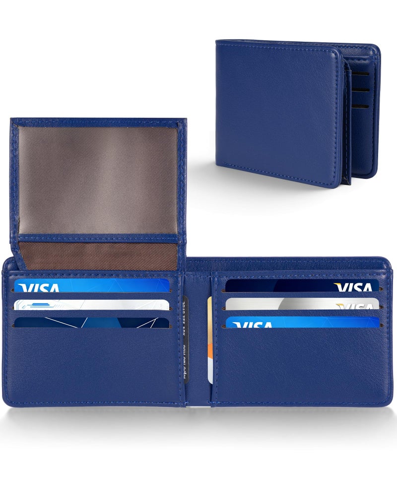 GNDR Wallet For Men Bifold Blue RFID Blocking Slim Faux Leather Wallets Card Holder Front Pocket Minimalist Men Accessories With Gift Box - Image 1