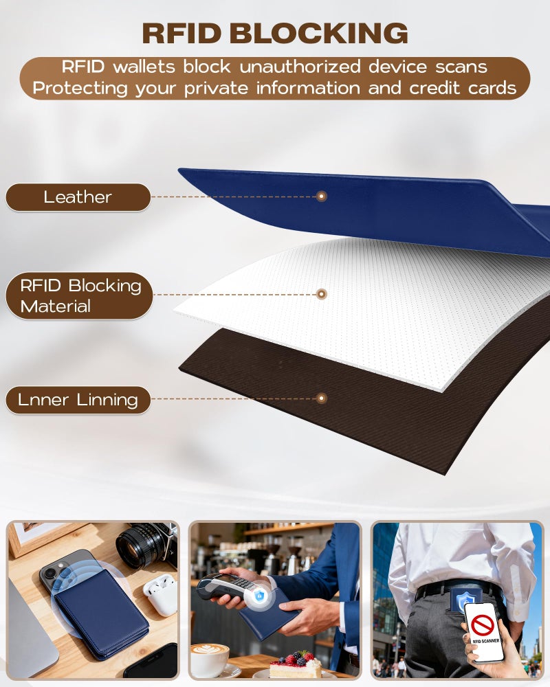 GNDR Wallet For Men Bifold Blue RFID Blocking Slim Faux Leather Wallets Card Holder Front Pocket Minimalist Men Accessories With Gift Box - Image 4