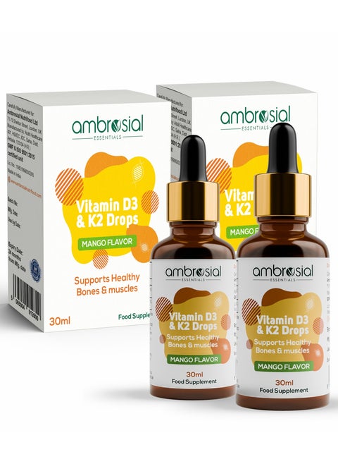 Vitamin D3 K2 Liquid Drops Mango Flavor High Strength Vitamin D Liquid 500 Iu And Vitamin K2 50 Mcg Per Drop Pack Of 2-60 Ml