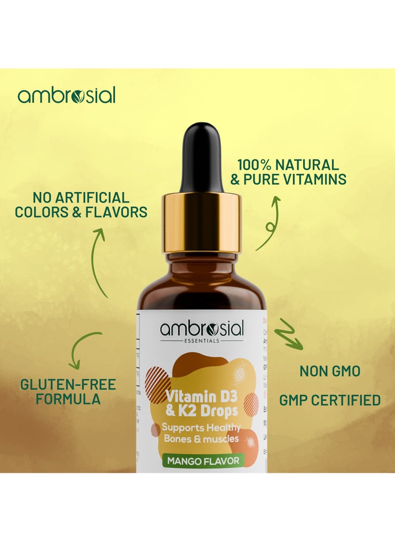Vitamin D3 K2 Liquid Drops Mango Flavor High Strength Vitamin D Liquid 500 Iu And Vitamin K2 50 Mcg Per Drop Pack Of 2-60 Ml