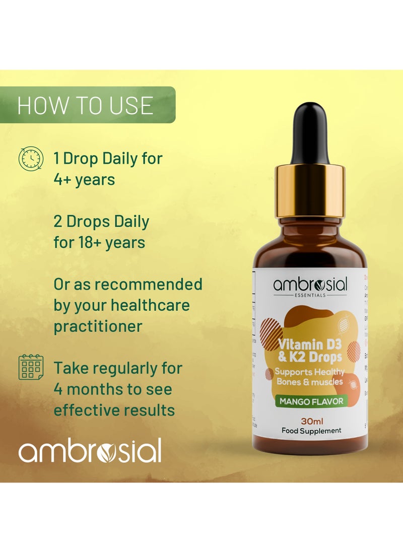Vitamin D3 K2 Liquid Drops Mango Flavor High Strength Vitamin D Liquid 500 Iu And Vitamin K2 50 Mcg Per Drop Pack Of 2-60 Ml