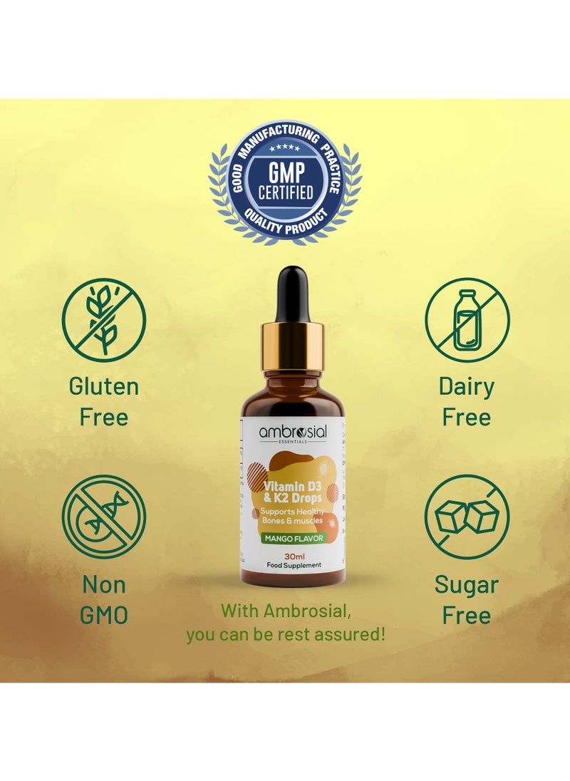 Vitamin D3 K2 Liquid Drops Mango Flavor High Strength Vitamin D Liquid 500 Iu And Vitamin K2 50 Mcg Per Drop Pack Of 2-60 Ml
