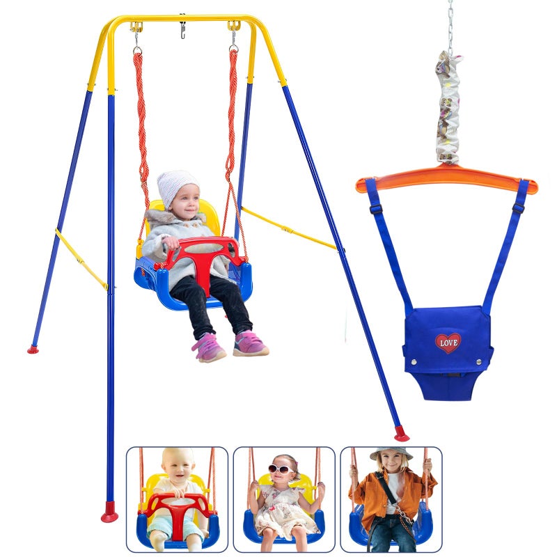 Luxdsgn Toddler Swing Set, 3-in-1 Baby Swing Outdoor/Indoor, Toddler Swing&Jumper with Foldable Metal Stand, Baby Swing Outdoor for Aged 6 Months to 10 Years Old - Image 1