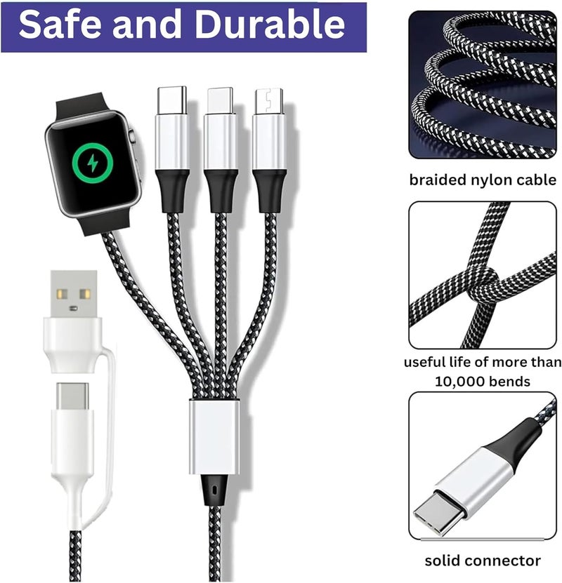 KASTWAVE 4FT 4 in 1 Multi Charging Cable for Apple Watch – Upgraded Magnetic Wireless USB C iWatch Charger Fast Charging, Nylon Braided Cord with Type C/Lightning/Micro Port - Image 4