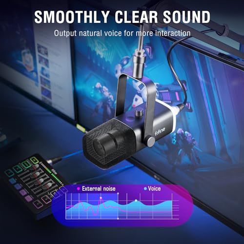 FIFINE مجموعة معدات الألعاب FIFINE، مجموعة ميكروفون ألعاب ديناميكي XLR/USB مع خلاط صوتي للبث لتسجيل البودكاست والفيديو والصوت، مجموعة ألعاب RGB مع مفتاح التحكم في الصوت/واجهة XLR لجهاز الكمبيوتر-AmpliGame KS5 - Image 3