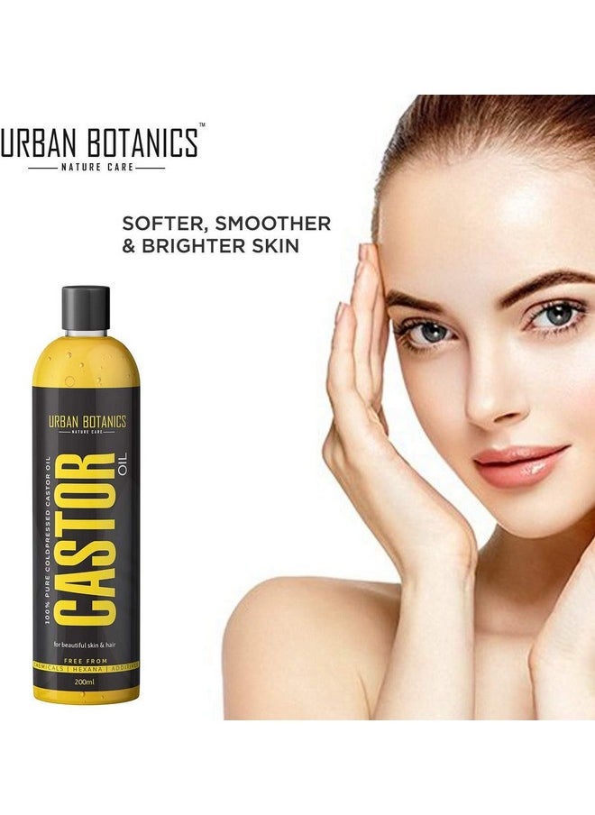 UrbanBotanics - ® Cold Pressed Castor Oil For Hair Growth, Skin Care, Moisturising Dry Skin, Nails, Eyelash - Virgin Grade - 200Ml - Image 1
