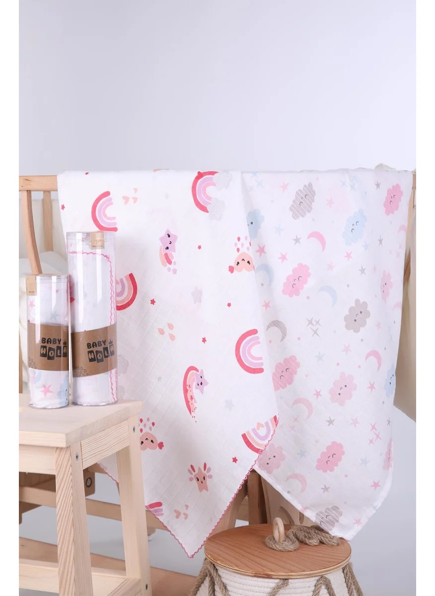Baby Hola Babyhola 80X80CM 85X90CM 2-Piece Muslin Cover Set Cloud Pattern Boxed Organic Gift Breastfeeding Bottom Opening Newborn Double Stroller Cover