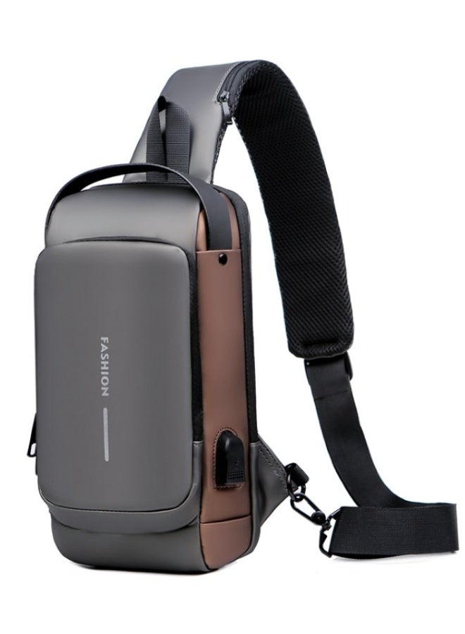 فاشون حقيبة ظهر للجنسين مزودة بحزام كتف وشحن USB وحقيبة رياضية مضادة للسرقة، وحقائب كروس مقاومة للماء - اللون  رمادي - Image 2