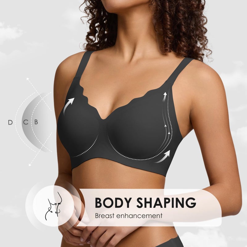 DEANGELMON Seamless Wireless Bra for Women with Support - No Underwire Full Coverage Push Up Comfort Bras - Back Fat Smoothing No Wire Bralette for Womens - Padded Soft Lift Bralettes(Black,S) - Image 4