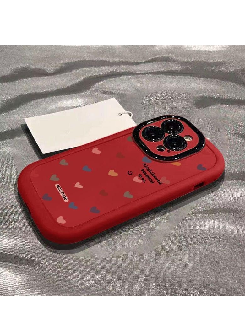 NIBEMINENT Full Screen Hearts Protective TPU Case Cover For iPhone 16, Chinese Red