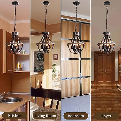 Lanpesting Farmhouse Chandelier, Modern Hanging Pendant Lighting, 4-Light Rustic Ceiling Light Fixture, Vintage Chandelier for Hallway Foyer Dining Room Entryway Kitchen Island Bedroom - Image 3